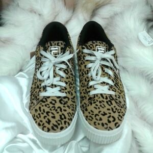 Fila leopard synthetic leather lace up sneakers
